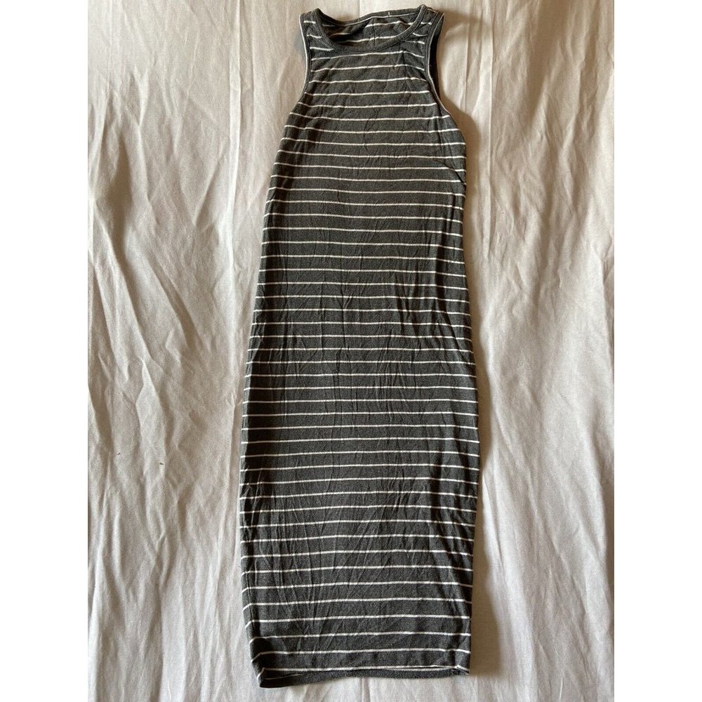 Women's Grey Striped Sleeveless Cotton Blend Maxi Dress Stretch NO TAGS